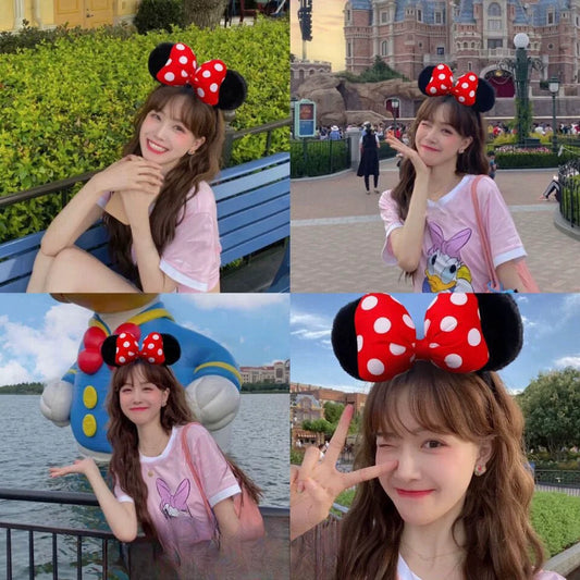 Disney Mickey Mouse Ear Headband Amusement Park Hair Hoop Fish Scale Sequin Mesh Party Headwear Girl Toy Birthday - ZOOMNSTORE