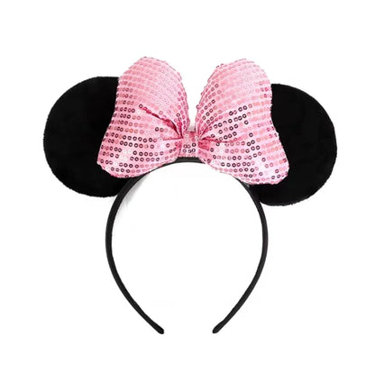 Disney Mickey Mouse Ear Headband Amusement Park Hair Hoop Fish Scale Sequin Mesh Party Headwear Girl Toy Birthday - ZOOMNSTORE