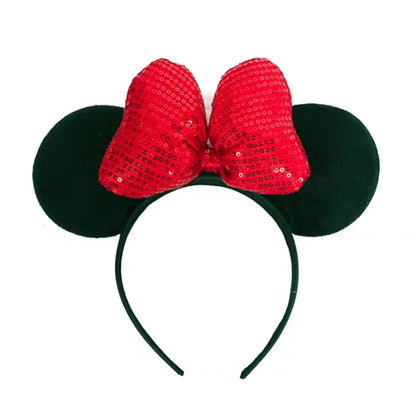 Disney Mickey Mouse Ear Headband Amusement Park Hair Hoop Fish Scale Sequin Mesh Party Headwear Girl Toy Birthday - ZOOMNSTORE