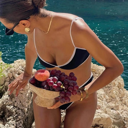 Black White Micro Bikini - Padded Thong Brazilian Swimsuit - ZOOMNSTORE