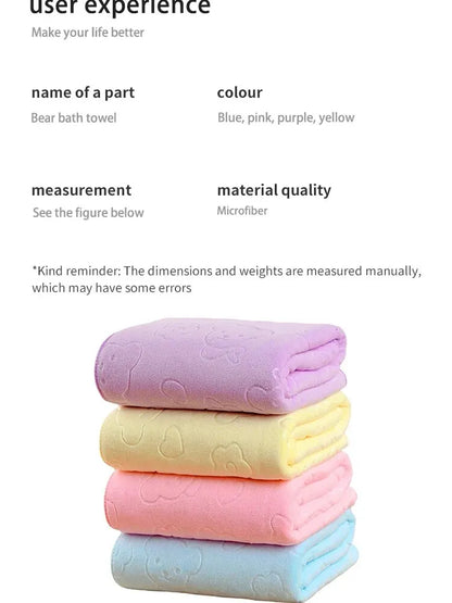 Cute Bear Microfiber Shower Towel - Lightweight Absorbent Bath  Beach Essential - ZOOMNSTORE