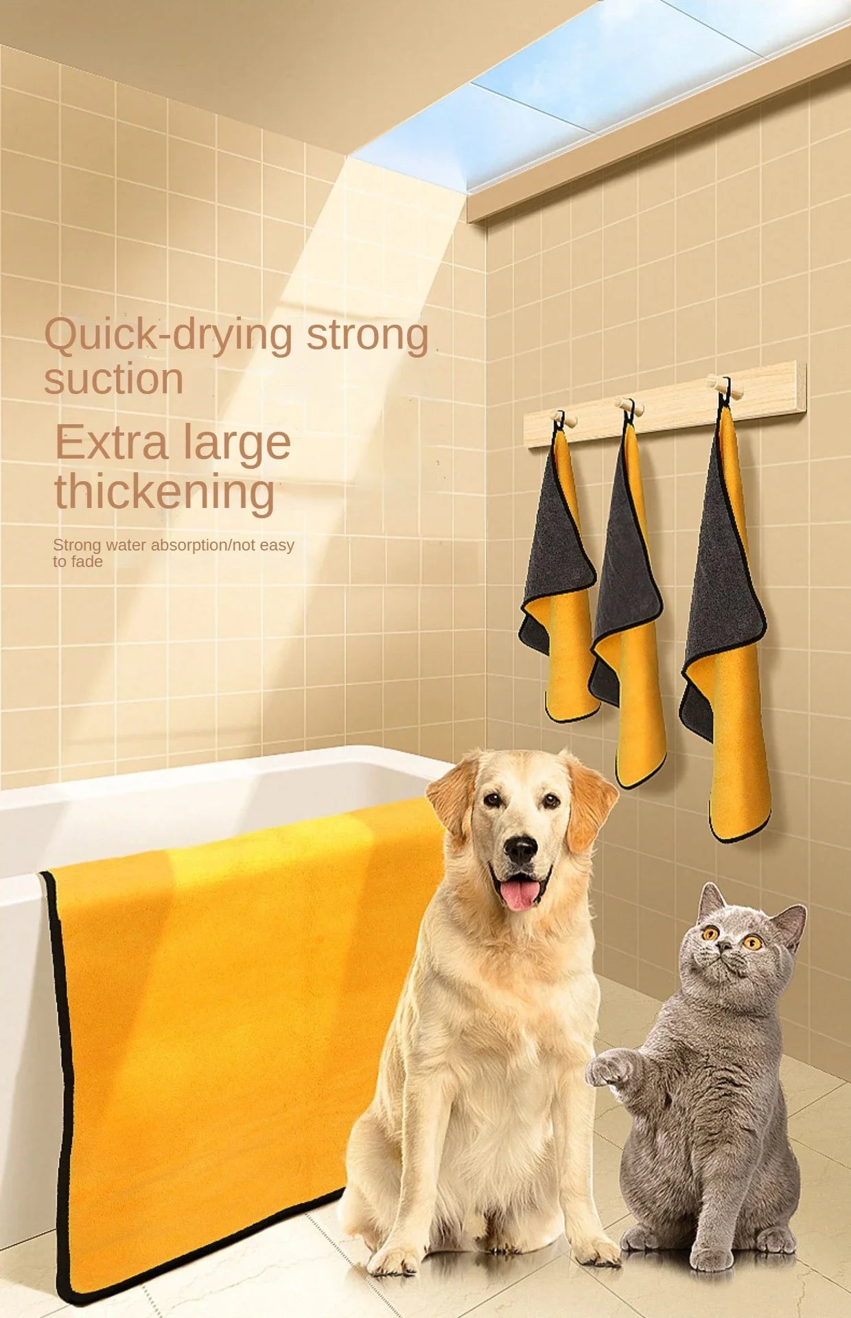 Microfiber Dog Towel - Super Soft Absorbent Pet Drying Cloth Quick Dry Bathrobe Wrap - ZOOMNSTORE