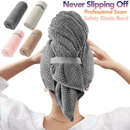 Microfiber Hair Towel Extra Large Wrap Quick Dry Hair Towel Wrap With Elastic Band , Ultra Absorbent Soft Hair Towel Wrap Turban - ZOOMNSTORE