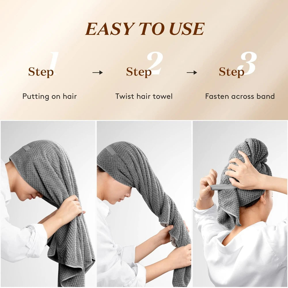Microfiber Hair Towel Extra Large Wrap Quick Dry Hair Towel Wrap With Elastic Band , Ultra Absorbent Soft Hair Towel Wrap Turban - ZOOMNSTORE
