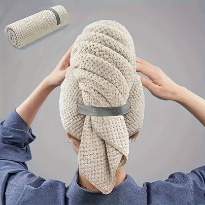 Microfiber Hair Drying Towel - Large Water Absorbent Wrap with Elastic Strap - ZOOMNSTORE