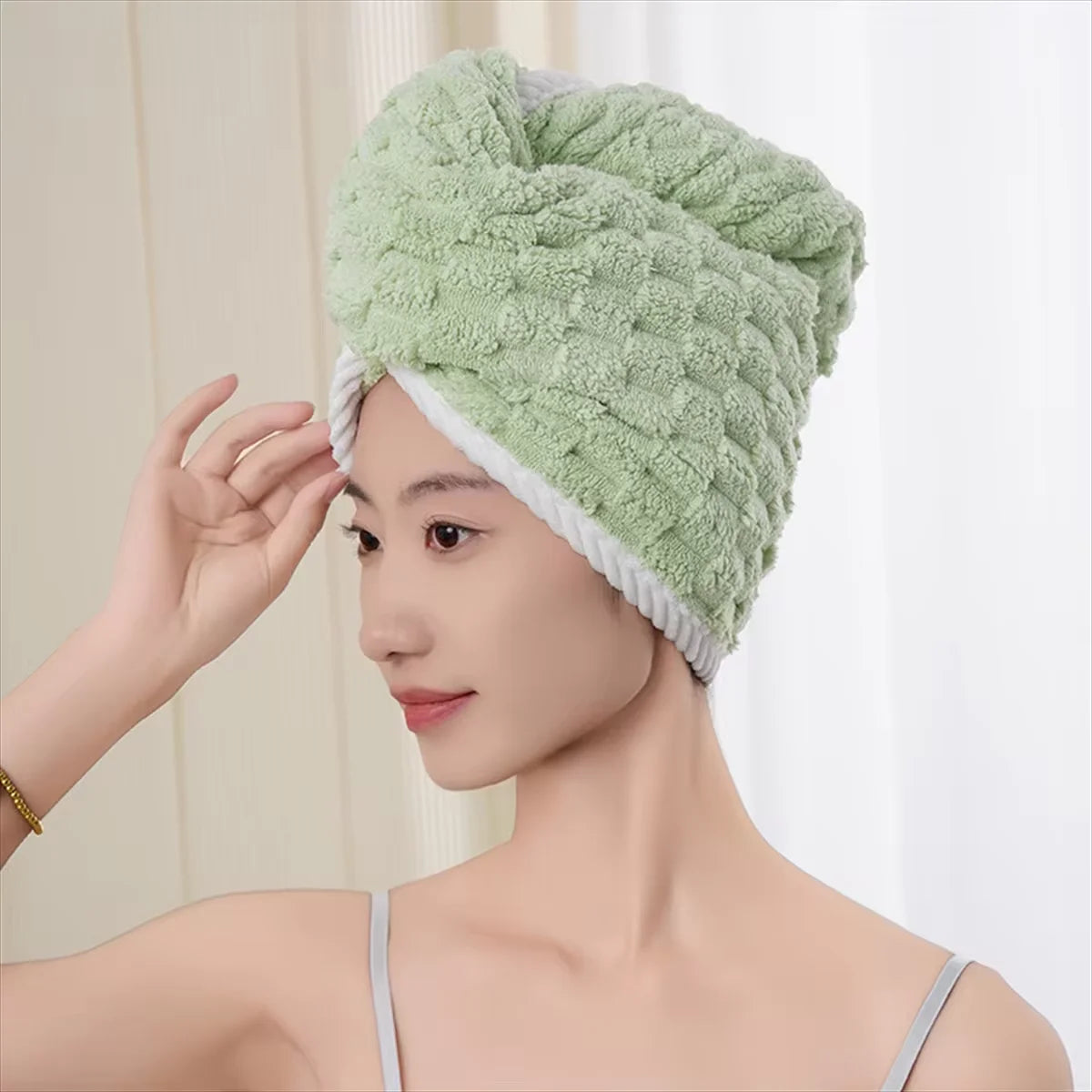 Microfiber Hair Towel Wrap Thickened Coral Velvet Cationic Dry Hair Cap Water Absorption and Quick Drying Striped Bath Cap - ZOOMNSTORE