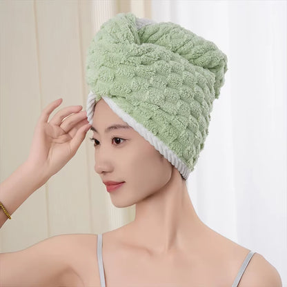 Microfiber Hair Towel Wrap Thickened Coral Velvet Cationic Dry Hair Cap Water Absorption and Quick Drying Striped Bath Cap - ZOOMNSTORE