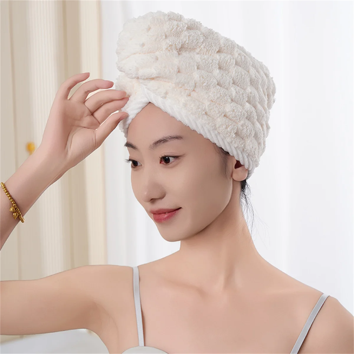 Microfiber Hair Towel Wrap Thickened Coral Velvet Cationic Dry Hair Cap Water Absorption and Quick Drying Striped Bath Cap - ZOOMNSTORE