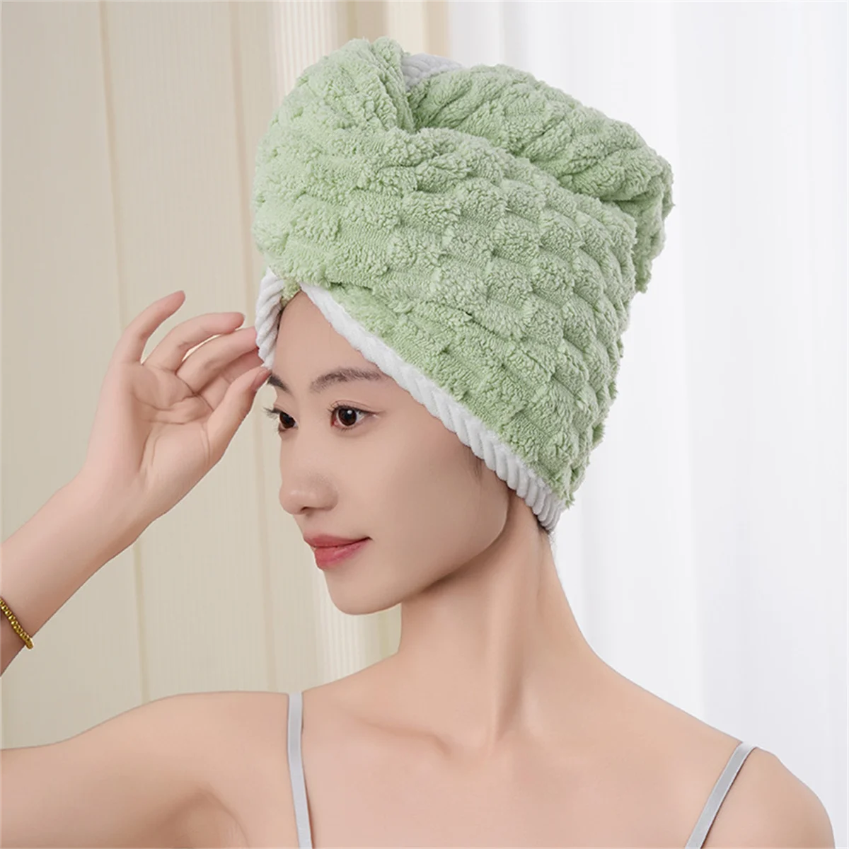 Microfiber Hair Towel Wrap Thickened Coral Velvet Cationic Dry Hair Cap Water Absorption and Quick Drying Striped Bath Cap - ZOOMNSTORE