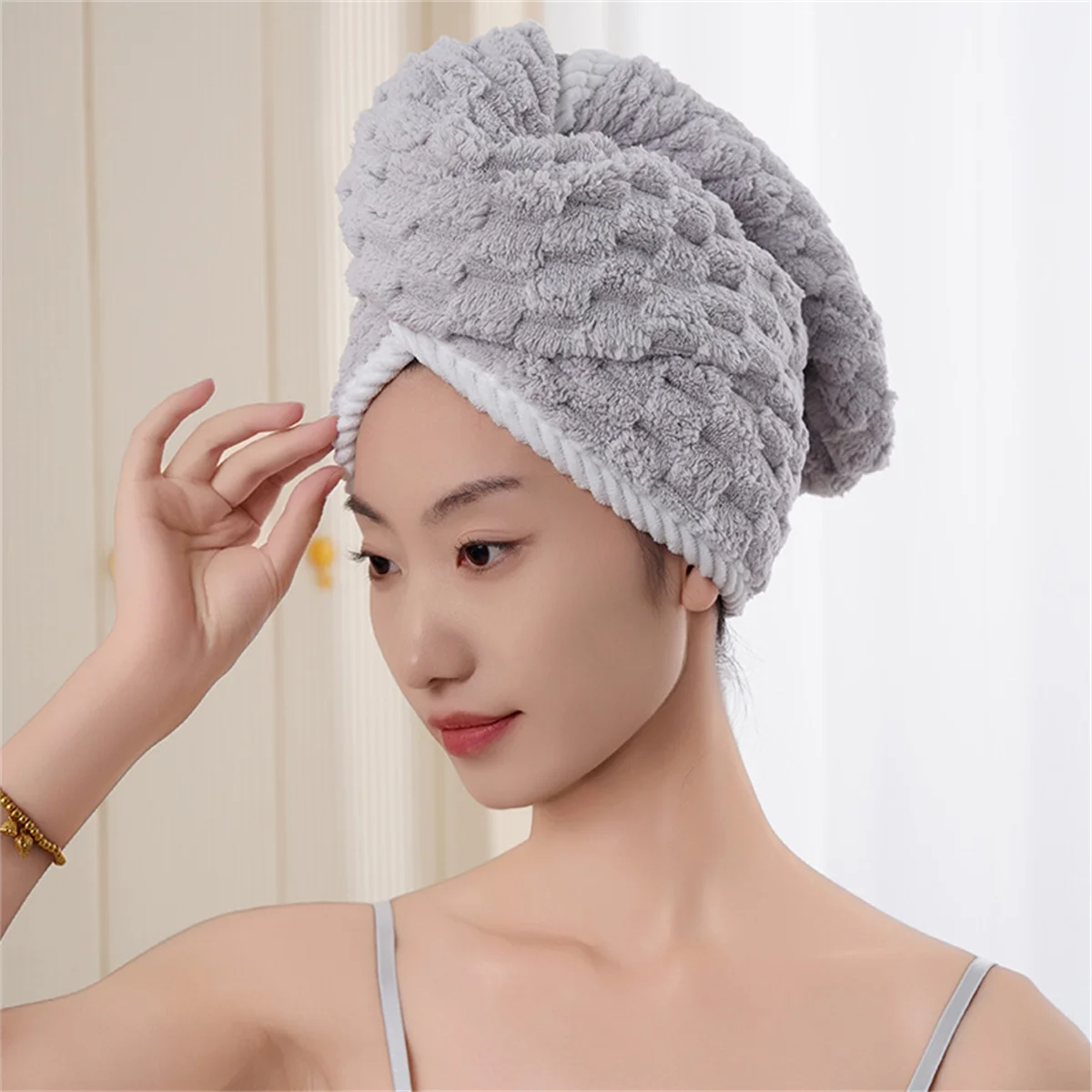 Microfiber Hair Towel Wrap Thickened Coral Velvet Cationic Dry Hair Cap Water Absorption and Quick Drying Striped Bath Cap - ZOOMNSTORE