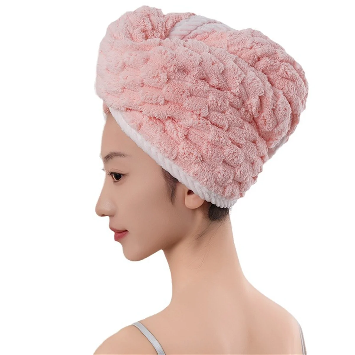 Microfiber Hair Towel Wrap Thickened Coral Velvet Cationic Dry Hair Cap Water Absorption and Quick Drying Striped Bath Cap - ZOOMNSTORE