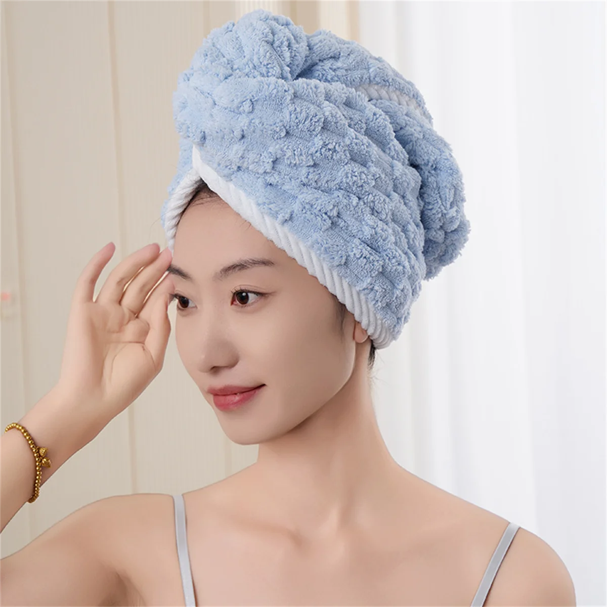 Microfiber Hair Towel Wrap Thickened Coral Velvet Cationic Dry Hair Cap Water Absorption and Quick Drying Striped Bath Cap - ZOOMNSTORE