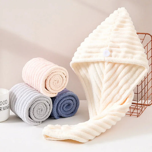 1Pcs Microfiber Quick-dry Hair Towel Cap with Button Super Absorption Bath Hat Fast Drying Hair Drying Wrap Hat Towel for Women - ZOOMNSTORE