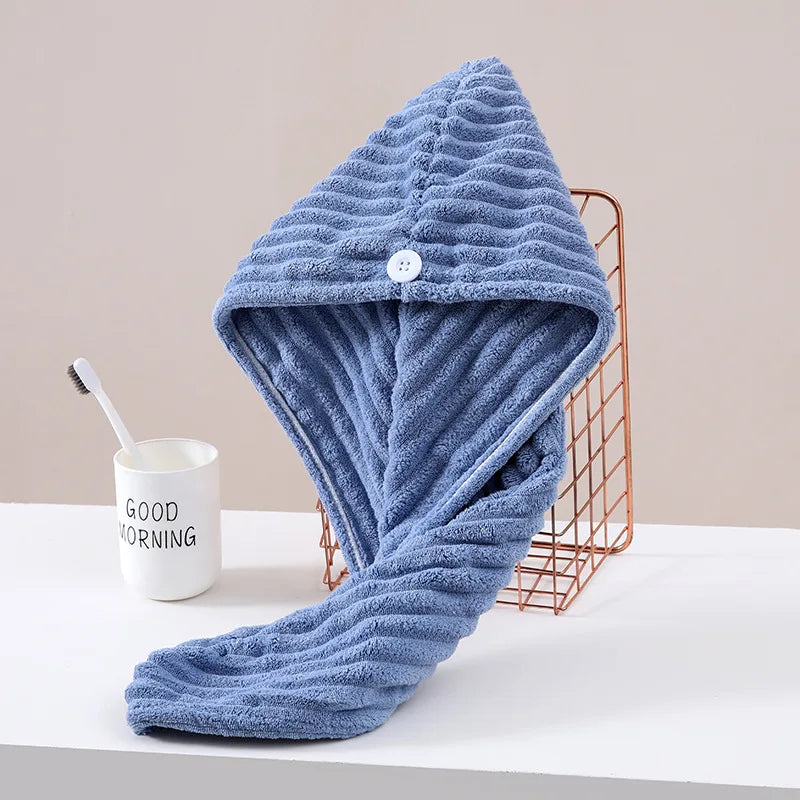 1Pcs Microfiber Quick-dry Hair Towel Cap with Button Super Absorption Bath Hat Fast Drying Hair Drying Wrap Hat Towel for Women - ZOOMNSTORE