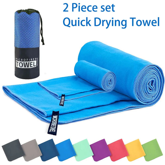 2-pcs Microfibre set sports towel fitness swimming towel body bath towel canbeused for yoga running camping beach WashclothTowel - ZOOMNSTORE