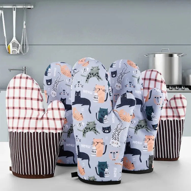 Microwave Oven Mitts - Heat Resistant Non Slip Cotton Gloves For Kitchen Baking - ZOOMNSTORE