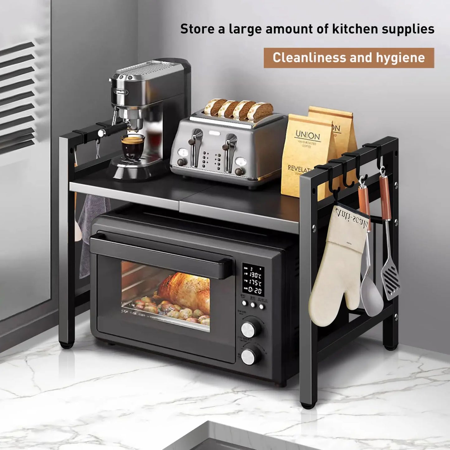 Microwave Shelf Organizer - Expandable 42-64cm Moisture  Rust Proof - ZOOMNSTORE