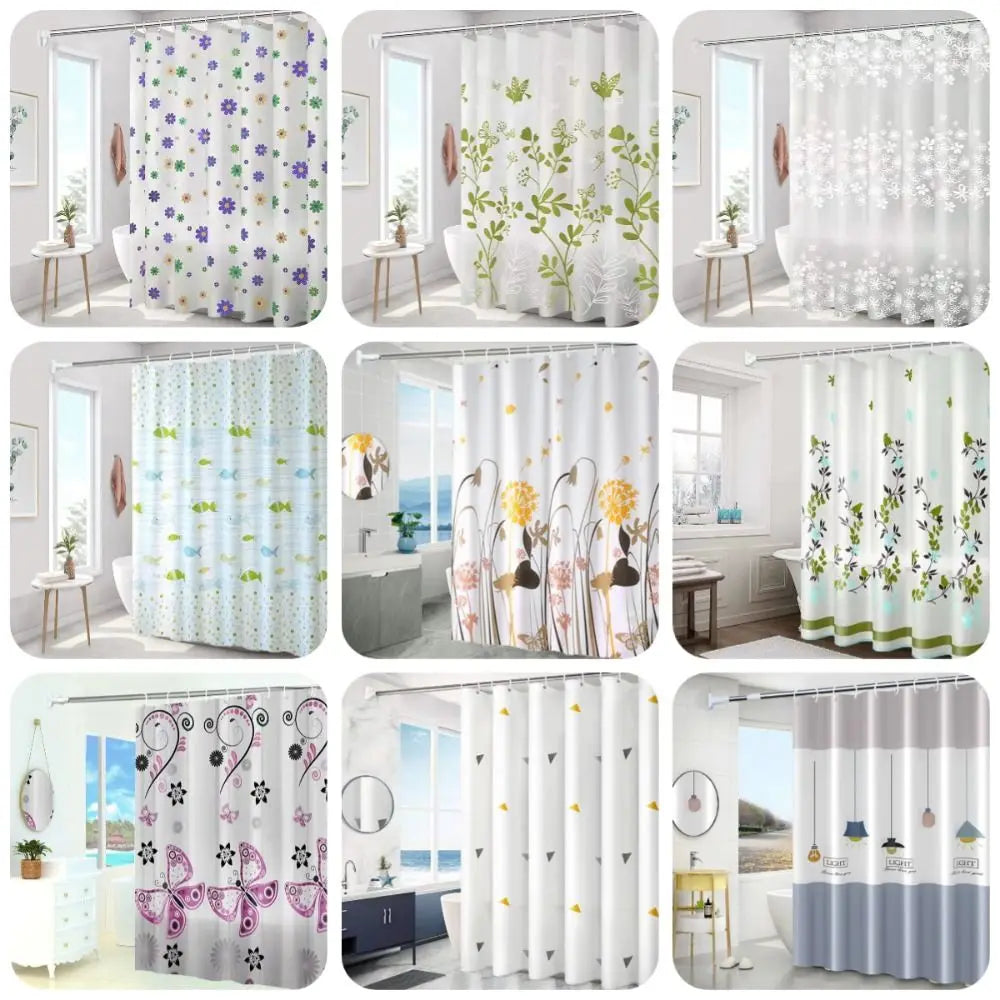 Mildew-Proof PEVA Shower Curtain - Thickened Printed Bathroom Curtain with 12 Hooks 180x150cm - ZOOMNSTORE