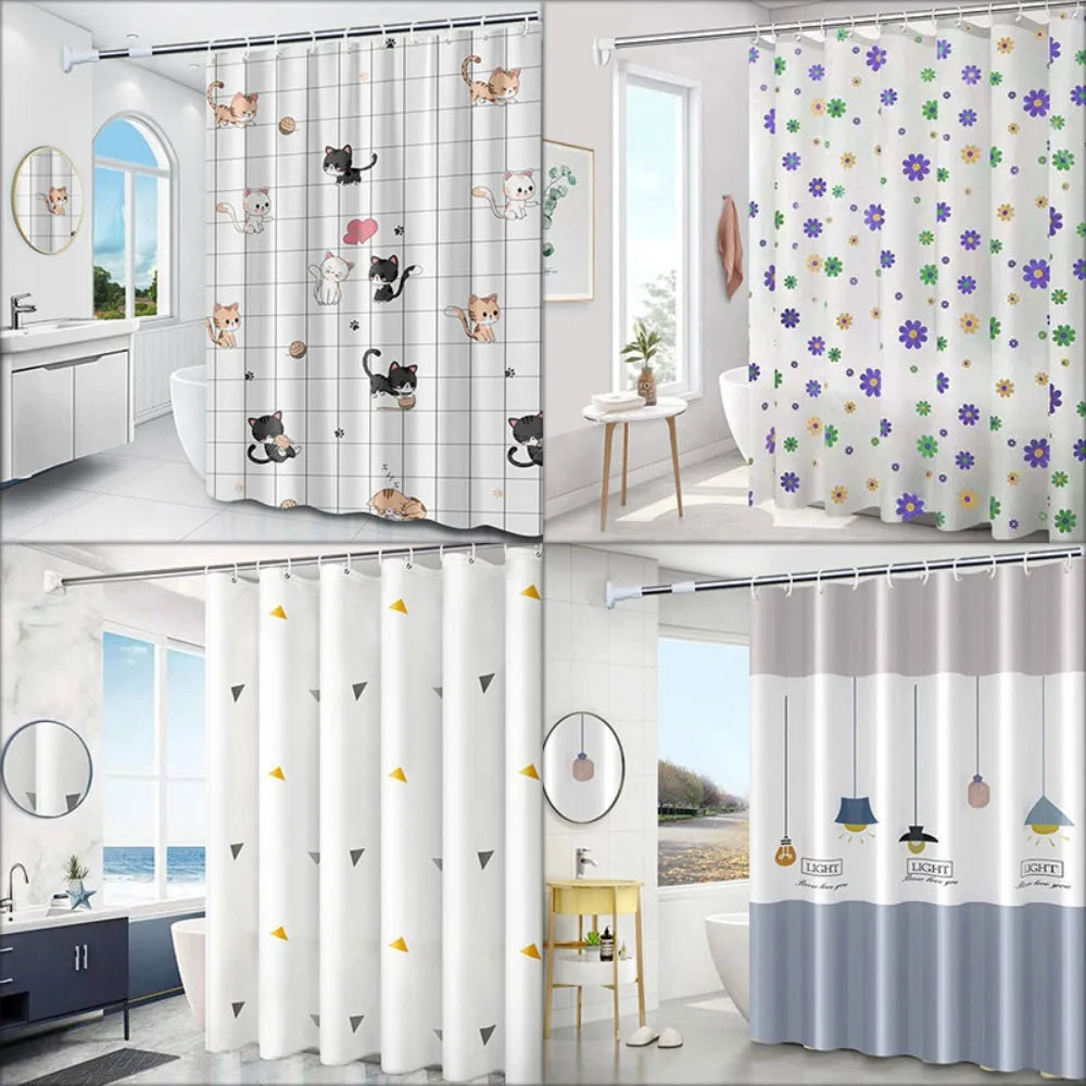 Mildew-Proof PEVA Shower Curtain - Thickened Printed Bathroom Curtain with 12 Hooks 180x150cm - ZOOMNSTORE