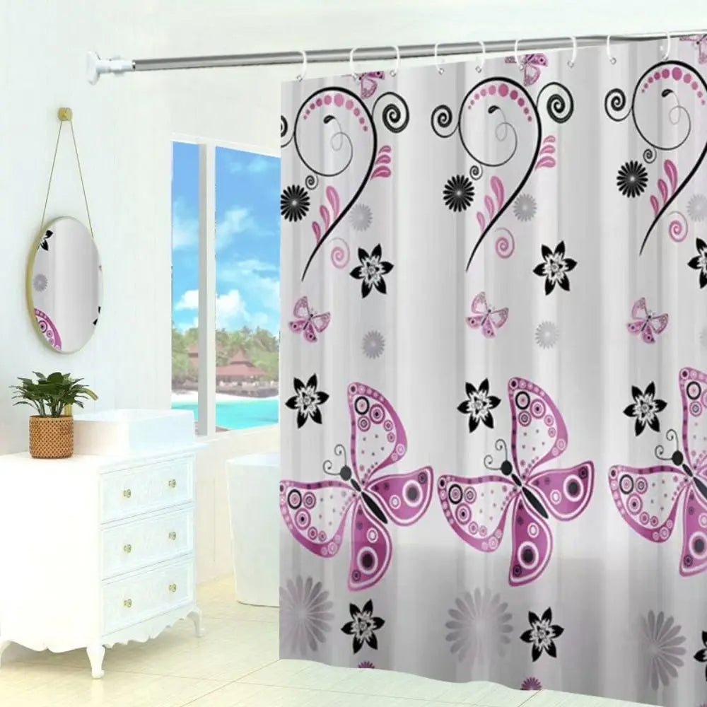 Mildew-Proof PEVA Shower Curtain - Thickened Printed Bathroom Curtain with 12 Hooks 180x150cm - ZOOMNSTORE