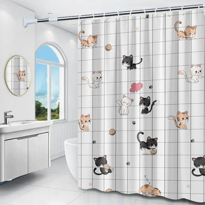 Mildew-Proof PEVA Shower Curtain - Thickened Printed Bathroom Curtain with 12 Hooks 180x150cm - ZOOMNSTORE