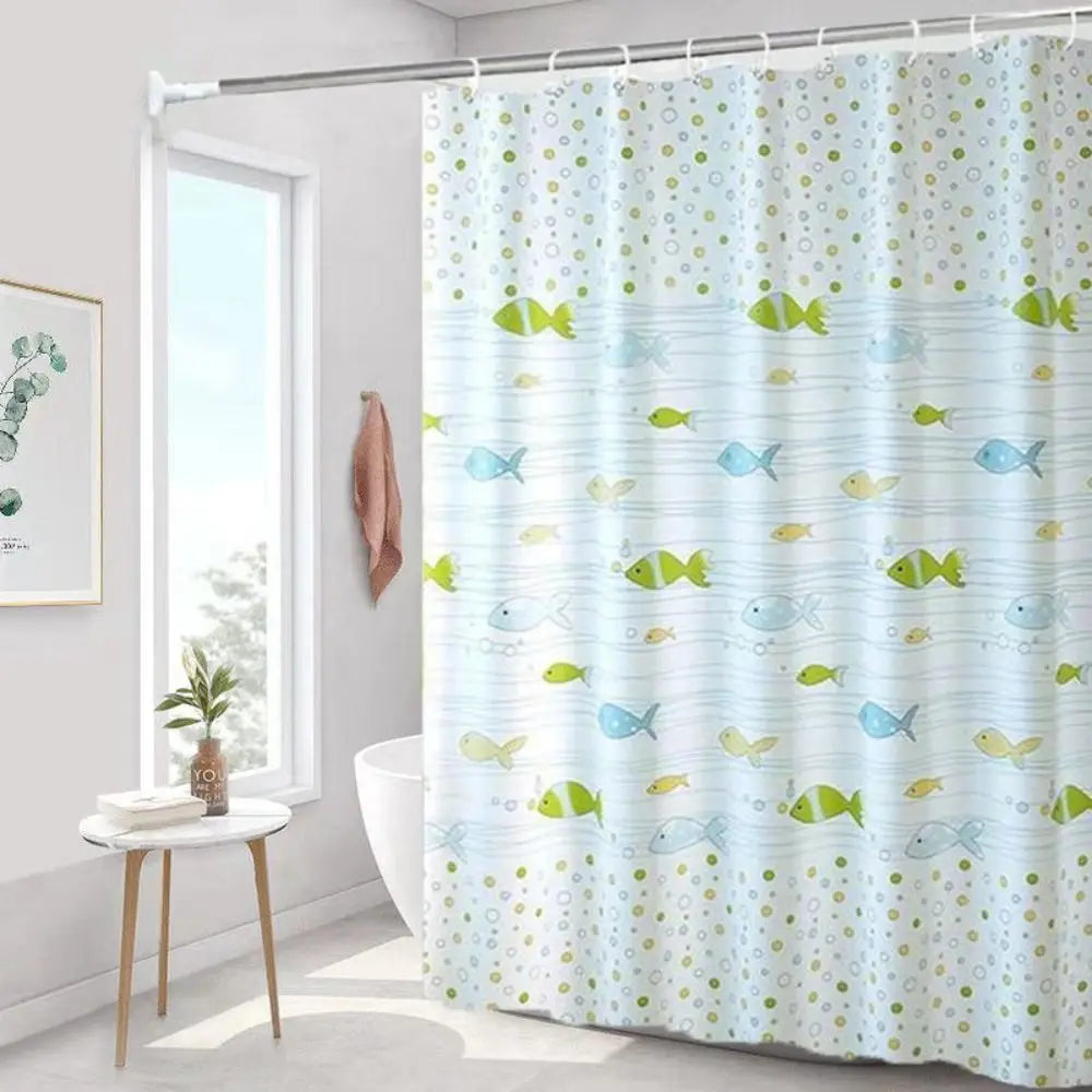 Mildew-Proof PEVA Shower Curtain - Thickened Printed Bathroom Curtain with 12 Hooks 180x150cm - ZOOMNSTORE