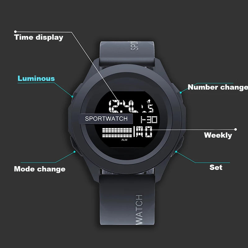 Military Digital Watch - Men's Sport Watch Waterproof LED Luminous Stopwatch - ZOOMNSTORE