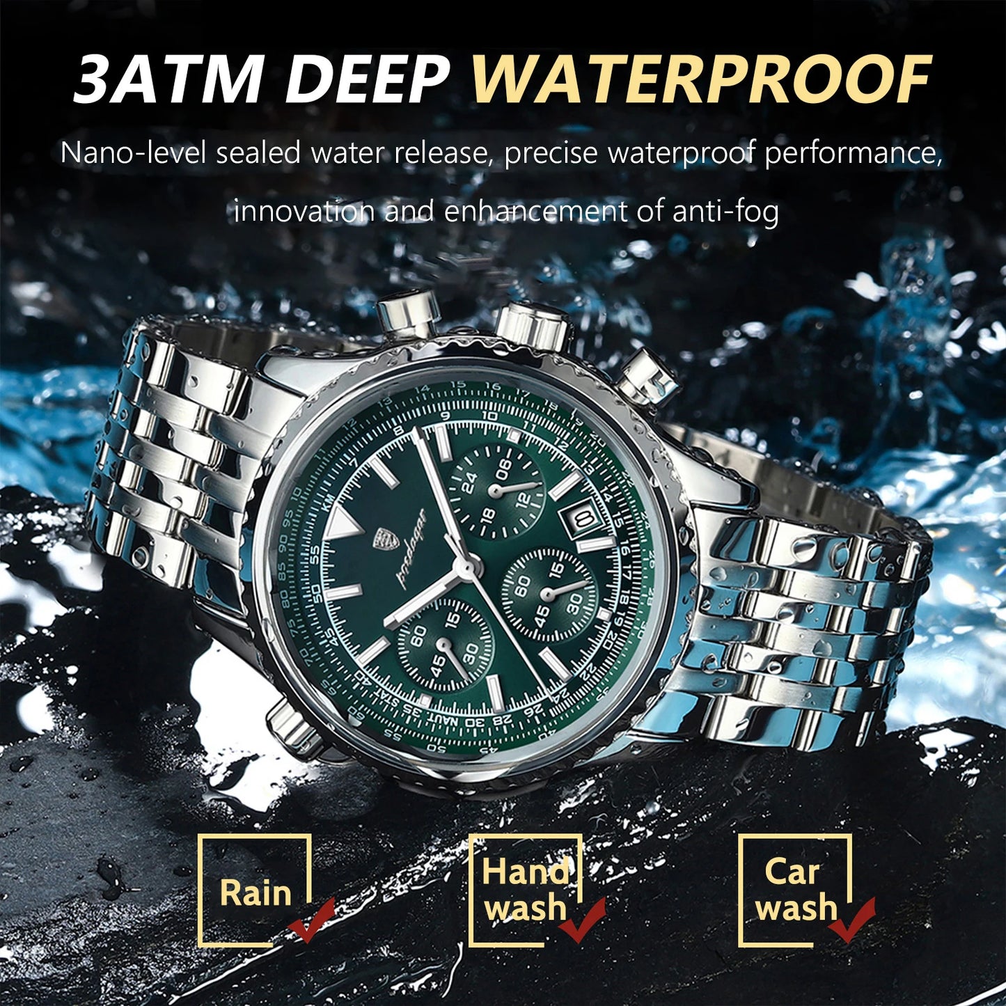 Luxury Military Mens Waterproof Chronograph Watch - Stainless Steel Quartz Timepiece - ZOOMNSTORE