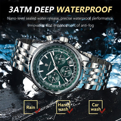 Luxury Military Mens Waterproof Chronograph Watch - Stainless Steel Quartz Timepiece - ZOOMNSTORE