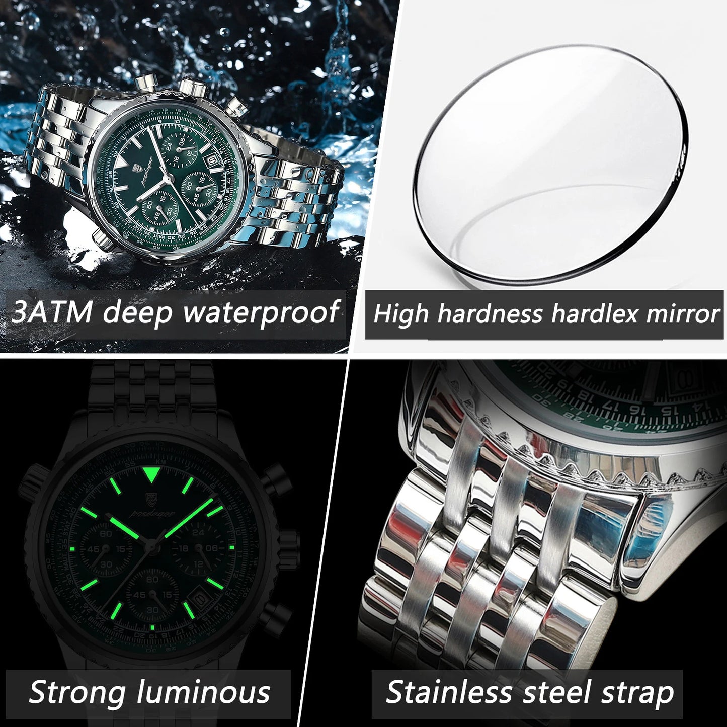 Luxury Military Mens Waterproof Chronograph Watch - Stainless Steel Quartz Timepiece - ZOOMNSTORE