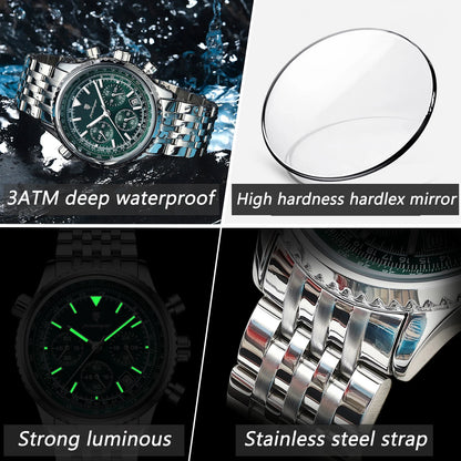 Luxury Military Mens Waterproof Chronograph Watch - Stainless Steel Quartz Timepiece - ZOOMNSTORE
