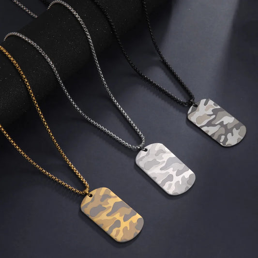 Camouflage Military Dog Tag Necklace - Stainless Steel Hip Hop Jewelry for Men - ZOOMNSTORE