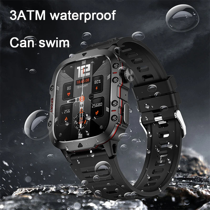 Mens Military Smartwatch - IP68 Waterproof Fitness Tracker with BT Call Health Monitor 196 Display - ZOOMNSTORE