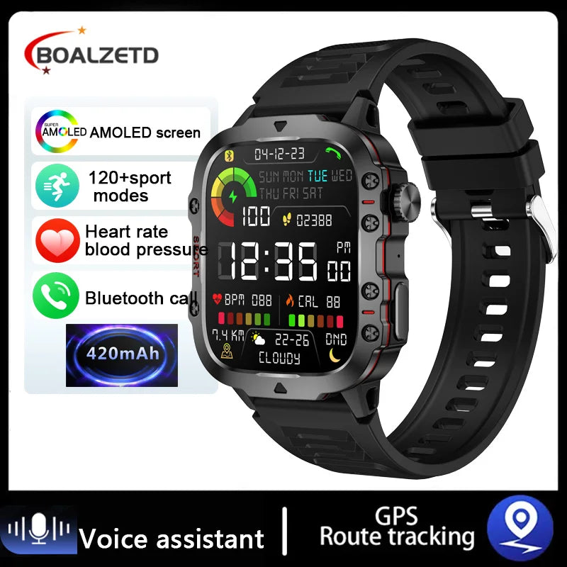 Mens Military Smartwatch - IP68 Waterproof Fitness Tracker with BT Call Health Monitor 196 Display - ZOOMNSTORE