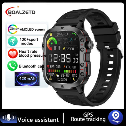 Mens Military Smartwatch - IP68 Waterproof Fitness Tracker with BT Call Health Monitor 196 Display - ZOOMNSTORE
