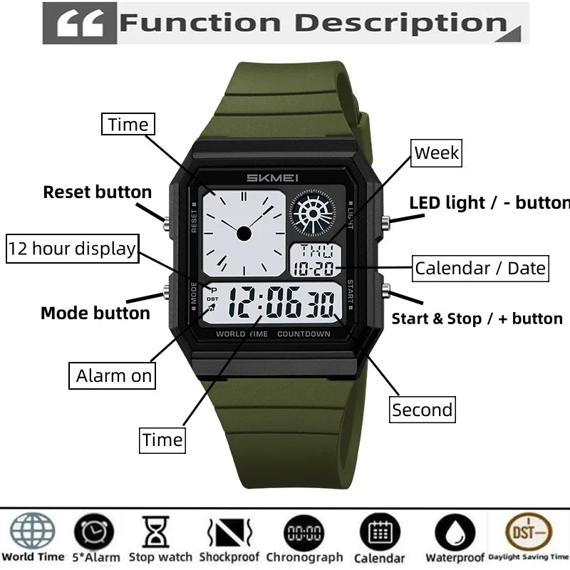 Military Sports Watch - Analog Digital Display Men’s Waterproof Swimming Wristwatch - ZOOMNSTORE
