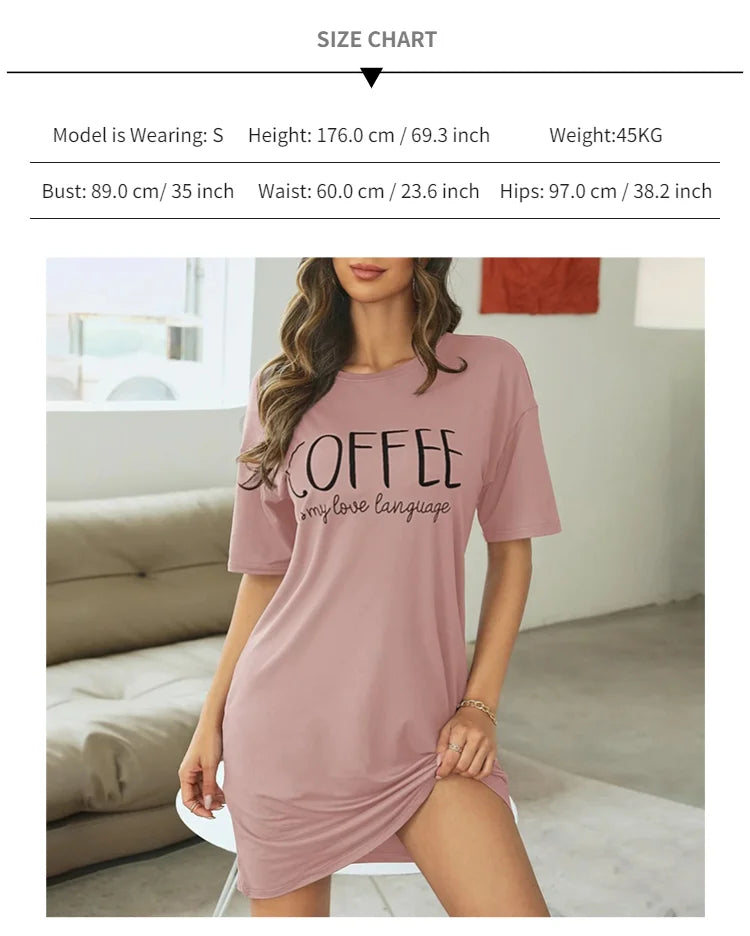 Womens Cartoon Print Milk Silk Nightgown - Casual Short Sleeve Summer Sleepdress - ZOOMNSTORE