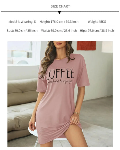 Womens Cartoon Print Milk Silk Nightgown - Casual Short Sleeve Summer Sleepdress - ZOOMNSTORE