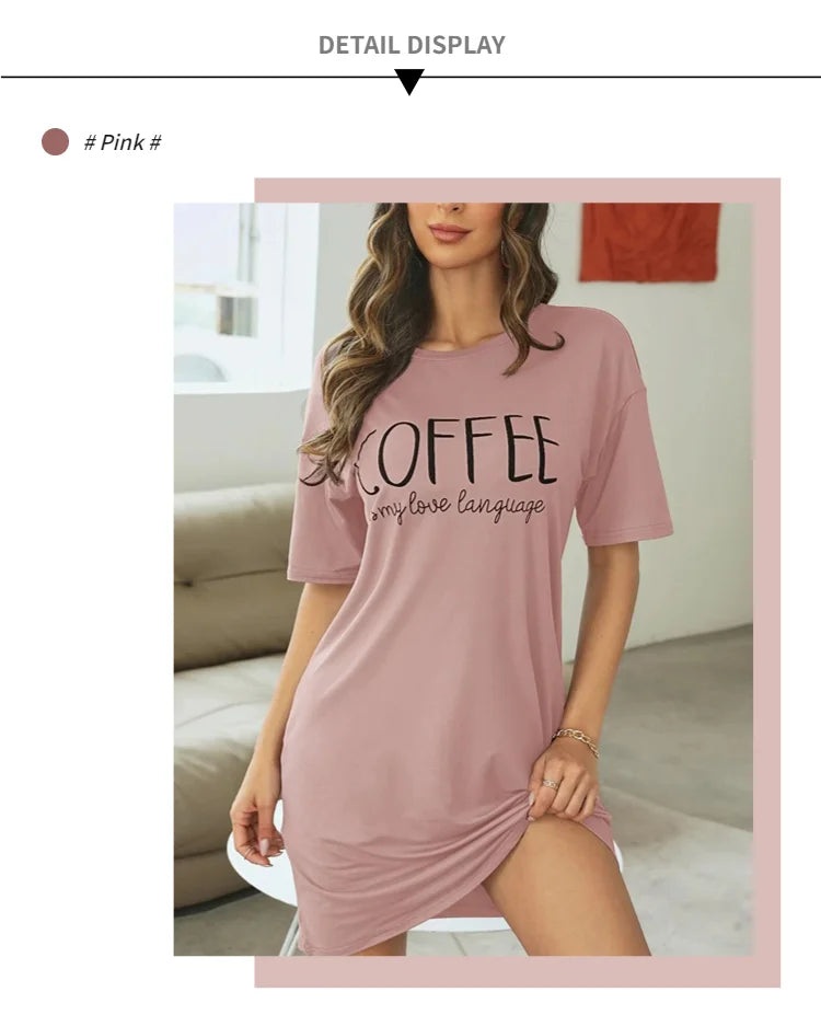 Womens Cartoon Print Milk Silk Nightgown - Casual Short Sleeve Summer Sleepdress - ZOOMNSTORE