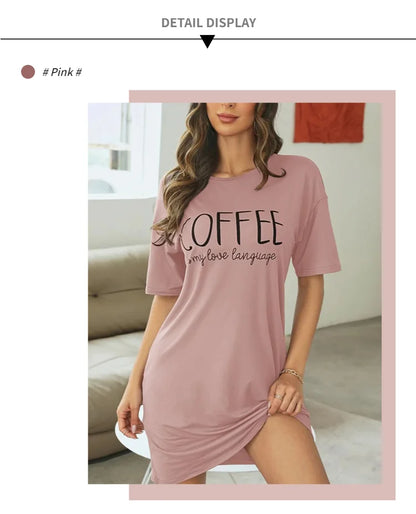 Womens Cartoon Print Milk Silk Nightgown - Casual Short Sleeve Summer Sleepdress - ZOOMNSTORE