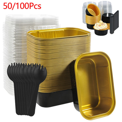 Mini Cake Pans - 50 Pcs Aluminum Baking Pans with Lids & Spoons | Eco Friendly Bakeware - ZOOMNSTORE