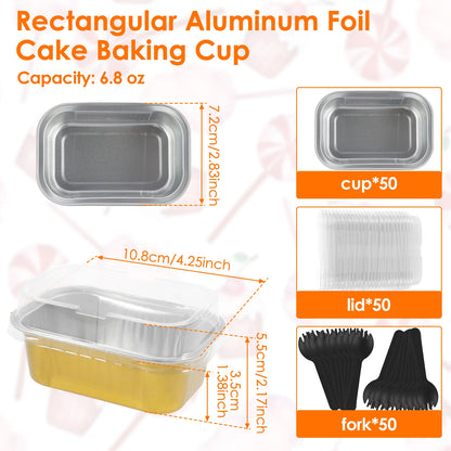 Mini Cake Pans - 50 Pcs Aluminum Baking Pans with Lids & Spoons | Eco Friendly Bakeware - ZOOMNSTORE