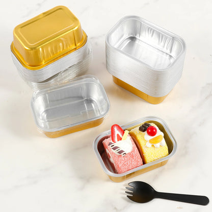 Mini Cake Pans - 50 Pcs Aluminum Baking Pans with Lids & Spoons | Eco Friendly Bakeware - ZOOMNSTORE