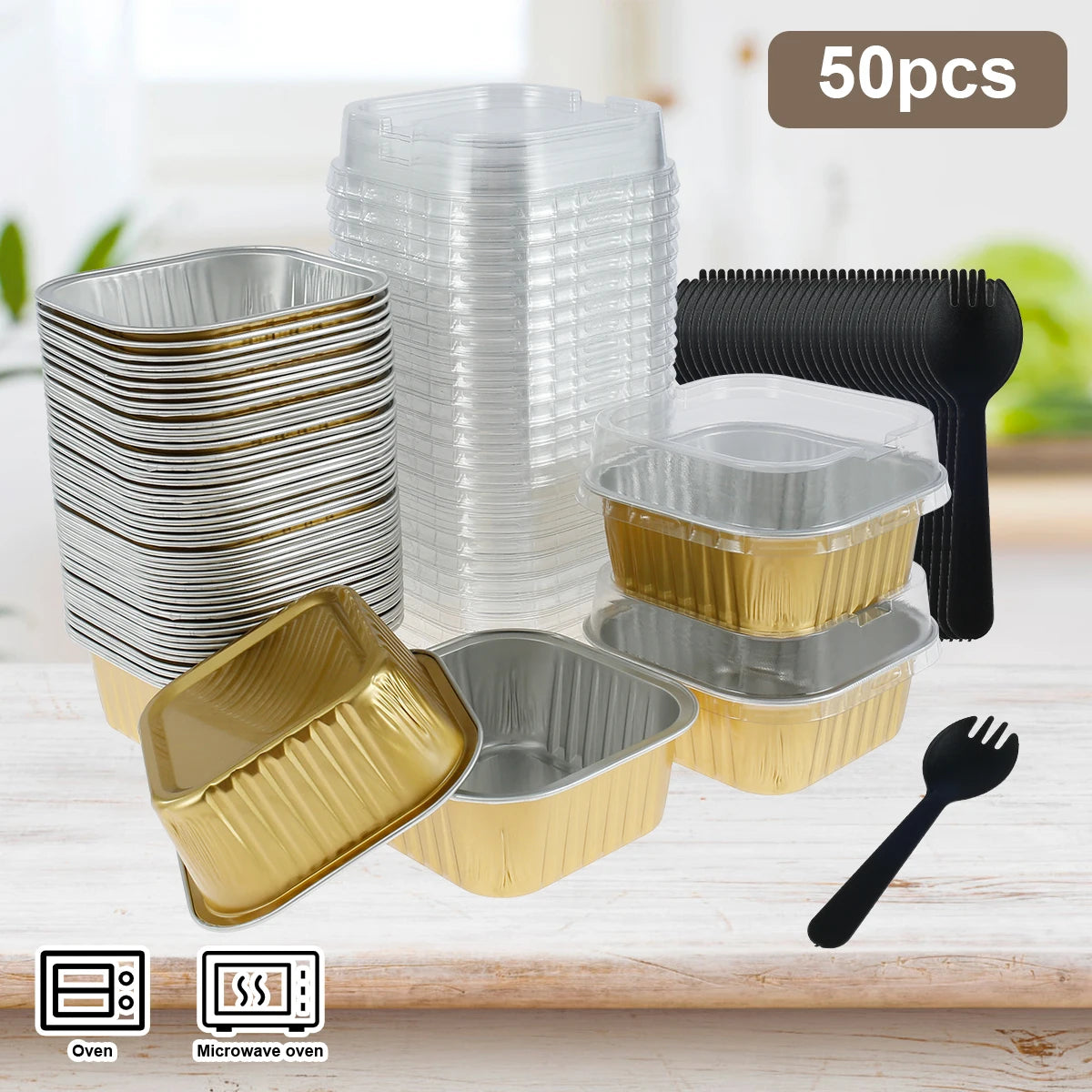 Mini Cake Pans - 50 Pcs Aluminum Baking Pans with Lids & Spoons | Eco Friendly Bakeware - ZOOMNSTORE