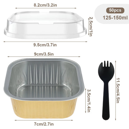 Mini Cake Pans - 50 Pcs Aluminum Baking Pans with Lids & Spoons | Eco Friendly Bakeware - ZOOMNSTORE