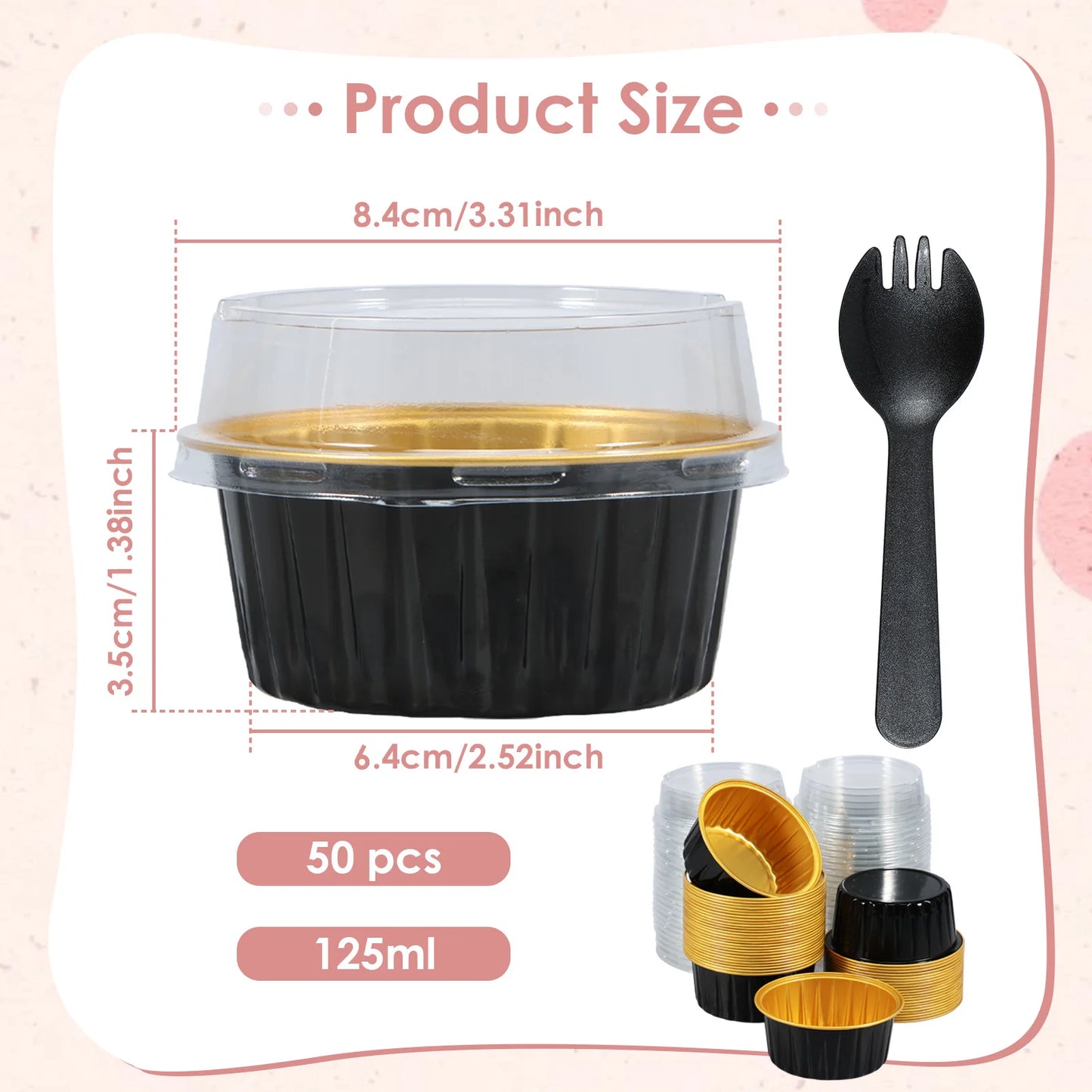 Mini Cake Pans - 50 Pcs Aluminum Baking Pans with Lids & Spoons | Eco Friendly Bakeware - ZOOMNSTORE