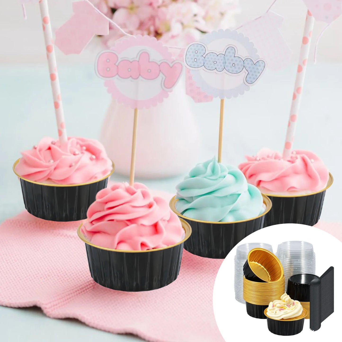 Mini Cake Pans - 50 Pcs Aluminum Baking Pans with Lids & Spoons | Eco Friendly Bakeware - ZOOMNSTORE