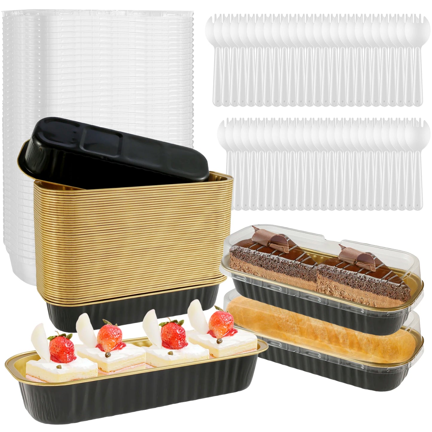 Mini Cake Pans - 50 Pcs Aluminum Baking Pans with Lids & Spoons | Eco Friendly Bakeware - ZOOMNSTORE