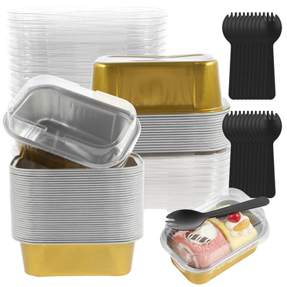 Mini Cake Pans - 50 Pcs Aluminum Baking Pans with Lids & Spoons | Eco Friendly Bakeware - ZOOMNSTORE