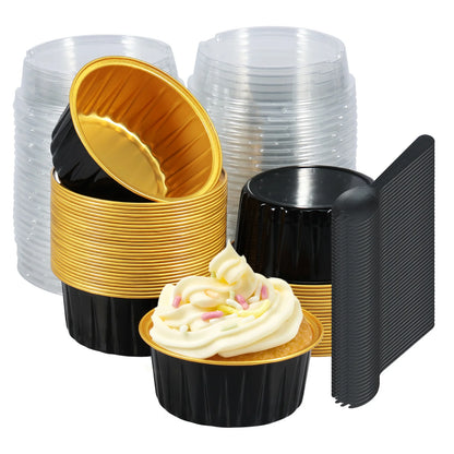 Mini Cake Pans - 50 Pcs Aluminum Baking Pans with Lids & Spoons | Eco Friendly Bakeware - ZOOMNSTORE